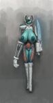  absurd_res android areola armor big_breasts breasts exposed_breasts female genitals green_body green_skin haydret headgear helmet hi_res huge_breasts humanoid looking_at_viewer machine navel nipples not_furry pussy robot simple_background solo standing valkyr_(warframe) video_games warframe 