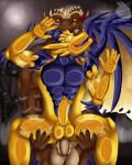  abs activision anal anal_penetration anthro barazoku brown_body brown_scales dragon drake_(disambiguation) duo erection genitals hi_res horn male male/male pecs penetration penile penis penis_riding pressed_against_wall scales scalie scorch_croco-derg sex spyro_the_dragon the_legend_of_spyro thescorchingdragon video_games volteer yellow_body yellow_scales 