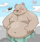  2021 anthro belly blush clothing eyes_closed hi_res humanoid_hands kemono macro male mammal moobs navel outside overweight overweight_male shibuya_2810 solo underwear ursid x_navel 