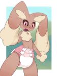  absurd_res ambiguous_gender anthro blush diaper hand_on_chest hi_res long_ears looking_at_viewer lopunny nintendo octojo open_mouth pok&eacute;mon pok&eacute;mon_(species) solo standing video_games 
