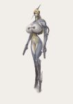 absurd_res android areola barcode big_breasts breasts covered_eyes exposed_breasts female genitals gun haydret hi_res huge_breasts humanoid machine mesa_(warframe) nipple_chain nipple_piercing nipples not_furry piercing pussy ranged_weapon robot simple_background solo standing video_games warframe weapon white_body 