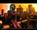  anthro city clothing felid feline flower girly hi_res male mammal pantherine plant rubber selker solo tight_clothing 
