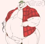  2021 animal_crossing anthro belly big_belly bottomwear clothed clothing english_text grizzly_(animal_crossing) hat headgear headwear hi_res humanoid_hands male mammal navel nintendo obese obese_male open_clothing open_shirt open_topwear overweight overweight_male pants pearypanda shirt solo text topwear ursid video_games 