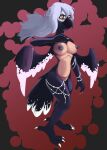  anthro avian beak big_breasts bird black_mascara breasts corvid corvus_(genus) crow female hair hi_res ioshiazul jewelry long_hair makeup mascara nipples nude oscine paivio_selanne passerine pinup pose simple_background solo white_hair wings 