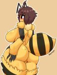  2020 absurd_res alternate_version_at_source animal_humanoid aphis_(bepinips) arthropod arthropod_abdomen arthropod_humanoid bee bepinips blush breasts brown_hair digital_media_(artwork) featureless_breasts featureless_crotch female hair hi_res humanoid hymenopteran insect non-mammal_breasts outline simple_background solo watermark white_outline 