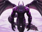 2019 absurd_res anthro dragon geewolf glowing glowing_eyes hi_res horn ixen looking_at_viewer male markings membrane_(anatomy) membranous_wings nude purple_markings scalie solo wings 