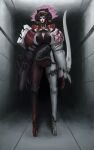  absurd_res android big_breasts breasts cleavage clothed clothing female hallway haydret hi_res humanoid lips machine macro melee_weapon not_furry red_lips robot solo standing sword weapon 