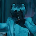  anthro clothing hi_res mae_peppermint male mammal maple_coyote_(artist) mephitid moody skunk smoke smoking solo suit 