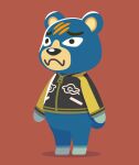  2021 animal_crossing anthro biped black_nose blue_body clothed clothing groucho_(animal_crossing) kopa_nishikida male mammal nintendo red_background scar simple_background solo ursid video_games 