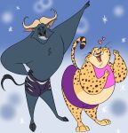  2021 anthro benjamin_clawhauser bovid bovine cape_buffalo cheetah chief_bogo clothing disney duo edtertainerd felid feline fur hi_res horn male mammal simple_background zootopia 