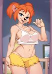  anthro azurei big_breasts bottomwear breasts cleavage clothed clothing disney female goof_troop hair hi_res mammal orange_hair pistol_pete shorts solo 