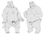  2021 anthro belly blush bulge canid canine canis clothing duo genitals hi_res humanoid_genitalia humanoid_hands humanoid_penis kemono male male/male mammal moobs moujya navel nipples overweight overweight_male penis pubes simple_background underwear ursid wolf 