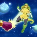  2021 alien anthro big_breasts breasts dc_comics duo female female_focus genitals gorius_karkum_(character) green_lantern green_lantern_(series) green_lantern_ring hi_res lonbluewolf male navel nipples pussy red_sclera scales sinestro solo space teeth yellow_body yellow_lantern yellow_scales 