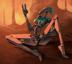 &lt;3 b1_battle_droid battle_droid better_version_at_source blush bodily_fluids breasts droid female hand_gesture humanoid johnfoxart machine not_furry robot solo spread_legs spreading star_wars sweat 