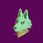  absurd_res anthro blue_eyes canid canine canis clothed clothing fur goo_creature green_body green_fur green_hair green_nose green_skin hair hi_res hybrid male mammal morinkashi purple_background simple_background slime solo wolf wolfdog 