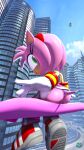  3d_(artwork) 4k absurd_res accessory amy_rose anthro bottomwear bottomwear_pull butt car city clothed clothing clothing_pull day digital_media_(artwork) eulipotyphlan female footwear genitals gloves green_eyes hair_accessory hairband handwear hedgehog hi_res hoverboard jet_the_hawk looking_at_viewer looking_back mammal outside pants pants_down pants_pull partially_clothed pink_body presenting presenting_hindquarters pussy sega semi_public shoes sitting smile sneakers solo_focus sonic_riders sonic_the_hedgehog_(series) source_filmmaker thumb_in_waistband tongue tongue_out vehicle voui 