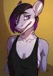  2021 absurd_res anthro black_hair breasts clothed clothing digital_media_(artwork) ear_piercing ear_ring female fish gauged_ear hair hi_res ldr looking_at_viewer marine non-mammal_breasts piercing purple_eyes purple_hair shark solo teeth 