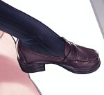  1other black_legwear brown_footwear commentary feet foot_focus loafers original ribbed_legwear shoes socks stitches white_background zero_(miraichizu) 