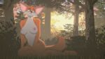  2021 5_toes absurd_res anthro blue_eyes breasts canid canine feet female fox front_view gold97fox grass hi_res looking_aside mammal nipples nude orange_body outside plant sitting solo sunset toes tree 