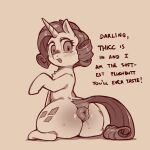  anal_juice anus big_butt blush bodily_fluids butt cold-blooded-twilight dialogue equid equine female feral friendship_is_magic hasbro hi_res horn looking-back mammal monochrome my_little_pony rarity_(mlp) unicorn 