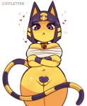  &lt;3 animal_crossing ankha_(animal_crossing) anthro bell big_breasts bottomless breasts clothed clothing collar crossed_arms domestic_cat felid feline felis female fitletter frown genitals looking_at_viewer mammal nintendo pubes pussy simple_background solo standing thick_thighs video_games white_background wide_hips 