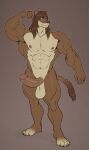  2018 4_toes 5_fingers anthro balls big_muscles big_penis brown_body brown_eyes brown_fur brown_hair brown_nose claws erection feet fingers flexing fur genitals hair hi_res humanoid_genitalia humanoid_hands humanoid_penis kazushi long_hair looking_at_viewer male mammal muscular muscular_anthro muscular_male mustela mustelid musteline nipples nude penis pink_nipples pink_penis plantigrade simple_background solo standing stoat toes true_musteline vein veiny_penis 