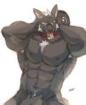  2021 abs anthro armpit_hair biceps body_hair canid canine canis chest_tuft collar dark-dusk fur hi_res male mammal muscular muscular_anthro muscular_male nipples pecs solo tuft 