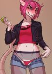  2021 absurd_res anthro breasts clothed clothing condom digital_media_(artwork) eyebrows eyelashes female fish hair hi_res ldr looking_at_viewer marine navel navel_piercing piercing pink_hair red_eyes sexual_barrier_device shark shrimp_(uk_brony) solo 