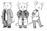  2021 anthro backpack biped bottomwear clothing group humanoid_hands jokjaebissi male mammal mouse murid murine pants rodent shirt simple_background sweater topwear trio white_background 