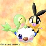  :o ;) artist_name blush closed_mouth commentary_request looking_at_viewer mistersumikko no_humans one_eye_closed oshawott pokemon pokemon_(creature) smile snivy starter_pokemon_trio tepig 