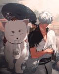  :3 ^_^ bag closed_eyes crying dog gintama grocery_bag japanese_clothes kagura_(gintama) open_mouth riding sadaharu sakata_gintoki sennen_suisei shaded_face shimura_shinpachi shopping_bag short_hair short_sleeves umbrella walking 