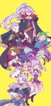  3boys 3girls amid_(fire_emblem) arthur_(fire_emblem) brown_hair circlet cloak fire_emblem fire_emblem:_genealogy_of_the_holy_war green_eyes green_hair hair_ornament highres ishtar_(fire_emblem) ishtore_(fire_emblem) linda_(fire_emblem:_genealogy_of_the_holy_war) long_hair multiple_boys multiple_girls ponytail short_hair siblings spiked_hair tine_(fire_emblem) white_hair yellow_eyes yzkmm 