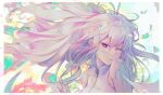  1girl colorful douluo_dalu gu_yuena hair_blowing highres long_hair one_eye_closed purple_eyes silver_hair weibo_id weibo_logo white_background 