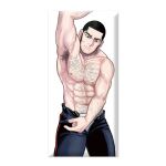  1boy abs areolae arm_hair armpit_hair armpits bara black_eyes black_hair blue_pants buttons buzz_cut chest_hair dakimakura_(medium) facial_hair feet_out_of_frame golden_kamuy hairy loincloth looking_at_viewer male_focus male_underwear male_underwear_peek mature_male multiple_sources muscular muscular_male navel noda_satoru official_art open_fly open_pants pants pectorals presenting_armpit scar scar_on_cheek scar_on_face short_hair sideburns smile solo stomach stubble tanigaki_genjirou thick_eyebrows thick_thighs thighs third-party_source topless_male underwear very_short_hair white_male_underwear 