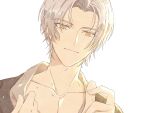  1boy closed_mouth forehead highres jiukuzi18797 looking_at_viewer male_focus mole mole_under_eye short_hair simple_background smile solo tears_of_themis vyn_richter_(tears_of_themis) white_background white_hair yellow_eyes 