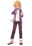  1girl benzbt blonde_hair coffee_cookie coffee_mug cookie_run cup highres long_hair mug purple_eyes solo 