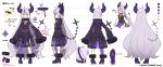  1girl ahoge ankle_cuffs bangs blush boots character_sheet coat collar commentary_request cuffs eyebrows_visible_through_hair high_heel_boots high_heels hololive horns la+_darknesss long_hair looking_at_viewer metal_collar mishima_kurone multicolored_hair multiple_views official_art pointy_ears purple_coat purple_footwear purple_legwear silver_hair simple_background single_thighhigh sleeves_past_fingers sleeves_past_wrists standing streaked_hair tail thighhighs translation_request very_long_hair virtual_youtuber yellow_eyes 