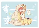  ... 2girls animal_costume animal_hood arisugawa_natsuha barefoot blonde_hair blush closed_eyes controller dog_costume embarrassed game_controller head_rest hood hug hug_from_behind idolmaster idolmaster_shiny_colors indian_style leaning_on_person lion_costume looking_afar miyama_okara multiple_girls orange_hair outline playing_games saijou_juri simple_background sitting sleeping spoken_ellipsis two-tone_background zzz 