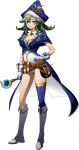  1girl angelica_(langrisser) asymmetrical_legwear blue_headwear blue_legwear boots breasts cleavage closed_mouth earrings full_body gloves green_hair hand_on_hip highres holding holding_staff jewelry knee_boots langrisser langrisser_mobile leotard long_hair looking_at_viewer medium_breasts official_art purple_eyes shiny shiny_clothes shiny_hair shiny_legwear shiny_skin single_thighhigh smile solo staff standing thighhighs transparent_background white_footwear white_gloves white_leotard 