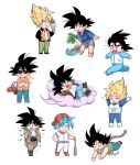  &gt;_&lt; 1boy armor backwards_hat baseball_bat baseball_cap baseball_jersey baseball_uniform belt black_hair blonde_hair blue_bodysuit blue_eyes blush bodysuit boots chest_armor chibi closed_eyes closed_mouth cloud crossed_arms crossed_legs dragon_ball dragon_ball_(classic) dragon_ball_gt dragon_ball_super dragon_ball_z flying_nimbus food gloves green_eyes hat hawaiian_shirt highres holding holding_baseball_bat holding_food ice_cream jacket licking_lips looking_at_viewer lying male_focus monkey_tail on_back open_clothes open_jacket open_mouth pants saiyan saiyan_armor scharlachrotn shirt shoes short_hair shorts sleeping smile sneakers son_goku spiked_hair sportswear sunglasses super_saiyan super_saiyan_1 super_saiyan_blue tail teeth tongue tongue_out white_background wristband 