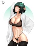  absurdres almohada alternate_costume breasts duplicate fubuki_(one-punch_man) green_eyes green_hair highres large_breasts one-punch_man pixel-perfect_duplicate short_hair solo thighs 