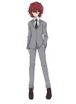  1boy blazer blue_eyes concept_art hand_in_pocket highres jacket mason_camdenburg necktie red_hair school_uniform short_hair solo turtle_head 