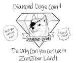  bb_(baalbuddy) cryptocurrency diamond_(shape) diamond_dogs dog doge english_commentary english_text eyepatch greyscale highres meme metal_gear_(series) metal_gear_solid_v monochrome shiba_inu simple_background speech_bubble white_background 