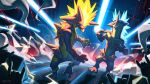  \m/ canyne_khai concert english_commentary full_body highres lights looking_at_viewer pokemon pokemon_(creature) smoke spikes standing toxtricity toxtricity_(amped) toxtricity_(low_key) 