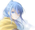  1girl angelica_(honzuki_no_gekokujou) blue_eyes blue_hair highres honzuki_no_gekokujou long_hair looking_at_viewer natsushi ponytail sidelocks simple_background solo upper_body white_background 