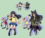  2girls agnes_tachyon_(umamusume) agnes_tachyon_(umamusume)_(cosplay) animal_ears black_coat black_hair black_legwear blue_skirt coat cosplay earrings gold_trim horse_ears horse_girl jewelry keykey117117 kneehighs manhattan_cafe_(umamusume) mieruko-chan miniskirt multiple_girls pantyhose pigeon-toed pixel_art pleated_skirt single_earring skirt sweater trait_connection umamusume white_hair yellow_eyes yellow_sweater yotsuya_miko 