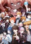  6+boys 6+girls :d ahoge alternate_skin_color arrow_(symbol) asahina_aoi ball bangs black_hair black_ribbon blue_eyes braid breasts brown_hair celestia_ludenberg character_doll closed_eyes danganronpa:_trigger_happy_havoc danganronpa_(series) danganronpa_2:_goodbye_despair dark-skinned_female dark_skin doll dress_shirt enoshima_junko everyone eyebrows_visible_through_hair fujisaki_chihiro fukawa_touko gloves grey_shirt grin hagakure_yasuhiro hair_ornament hairclip hand_up highres holding holding_knife holding_weapon ikusaba_mukuro ishimaru_kiyotaka jacket kirigiri_kyouko knife kuwata_leon long_hair long_sleeves looking_at_viewer maizono_sayaka midou_(grk12138) monokuma multicolored_hair multiple_boys multiple_girls naegi_makoto nanami_chiaki neck_ribbon necktie one_eye_closed oogami_sakura oowada_mondo open_mouth pointing pompadour purple_eyes red_jacket ribbon round_eyewear scar scar_across_eye school_uniform shiny shirt short_hair side_braid skirt smile spiked_hair teeth togami_byakuya twintails two-tone_hair weapon yamada_hifumi 