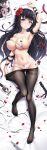 1girl :3 arm_up armpits bandaid bandaids_on_nipples barcode barcode_tattoo bare_shoulders bed_sheet bikini black_hair black_legwear black_ribbon blue_eyes bow braid breasts cleavage closed_mouth clothes_pull collarbone dakimakura_(medium) flower full_body hair_bow hair_flower hair_ornament hairclip halterneck highres holding ipad k.t.cube large_breasts lingerie long_hair looking_at_viewer lying micro_bikini mouth_hold multicolored_hair naughty_face navel nipples on_back on_bed original panties pantyhose pantyhose_pull pasties petals ribbon see-through short_shorts shorts shorts_removed skindentation smile solo stomach streaked_hair string_bikini stylus swimsuit tablet_pc tattoo thigh_gap thighband_pantyhose underwear untied untied_bikini very_long_hair white_bikini white_panties white_shorts 