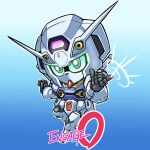  \m/ absurdres aqua_eyes artist_name blue_background character_name chibi dated glowing glowing_eyes gundam gundam_engage_zero gundam_u.c._engage highres looking_at_viewer mecha mobile_suit science_fiction sd_gundam solo tomutamo v-fin 