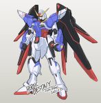  absurdres alternate_color artist_name clenched_hands dated destiny_gundam green_eyes grey_background gundam gundam_seed gundam_seed_destiny highres mecha mechanical_wings mobile_suit science_fiction solo standing tomutamo v-fin wings 